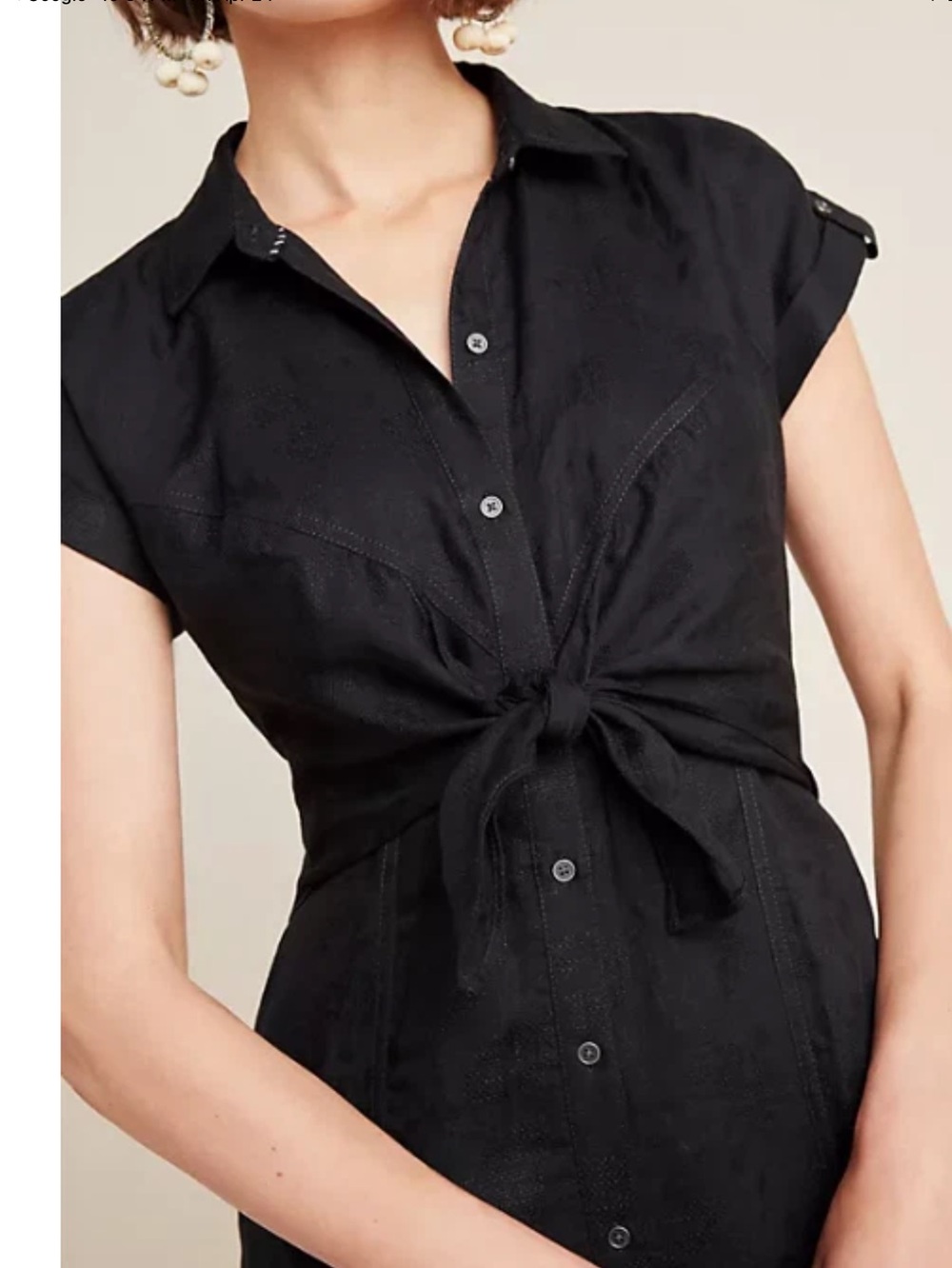 Anthropologie Kamryn Linen Blend Floral Button-Front Tie Shirt Dress size 8 - Picture 6 of 11